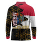 Hatshepsut Long Sleeve Polo Shirt with Royal Portrait, Pre-Colonial Empires Text and Red-Black Honeycomb - African Pride