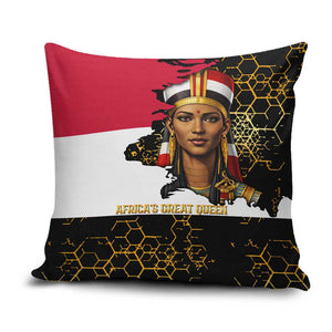Hatshepsut Pillow Cover with Royal Portrait, Pre-Colonial Empires Text and Red-Black Honeycomb - African Pride