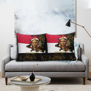Hatshepsut Pillow Cover with Royal Portrait, Pre-Colonial Empires Text and Red-Black Honeycomb - African Pride