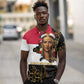 Hatshepsut Polo Shirt with Royal Portrait, Pre-Colonial Empires Text and Red-Black Honeycomb - African Pride
