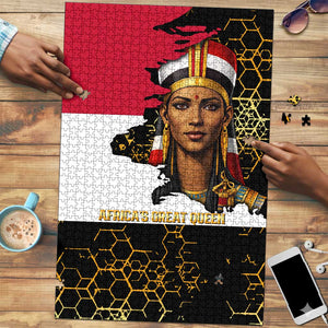 Hatshepsut Puzzle with Royal Portrait, Pre-Colonial Empires Text and Red-Black Honeycomb - African Pride
