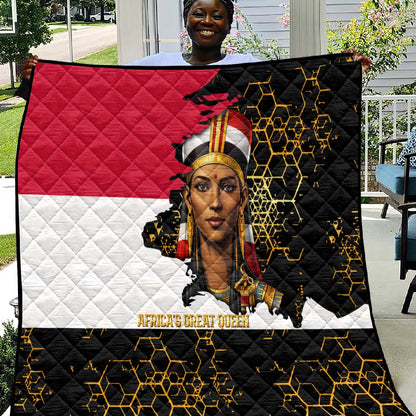 Hatshepsut Quilt with Royal Portrait, Pre-Colonial Empires Text and Red-Black Honeycomb - African Pride