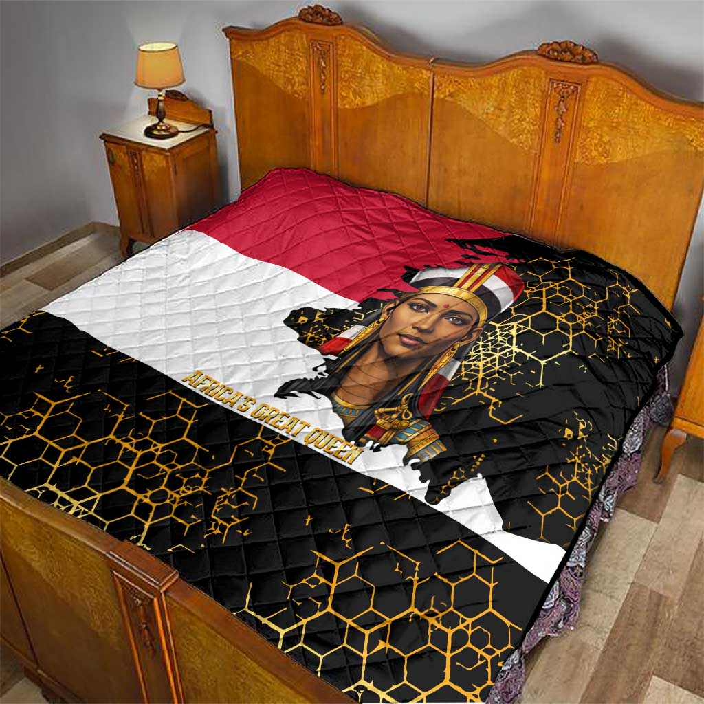 Hatshepsut Quilt with Royal Portrait, Pre-Colonial Empires Text and Red-Black Honeycomb - African Pride