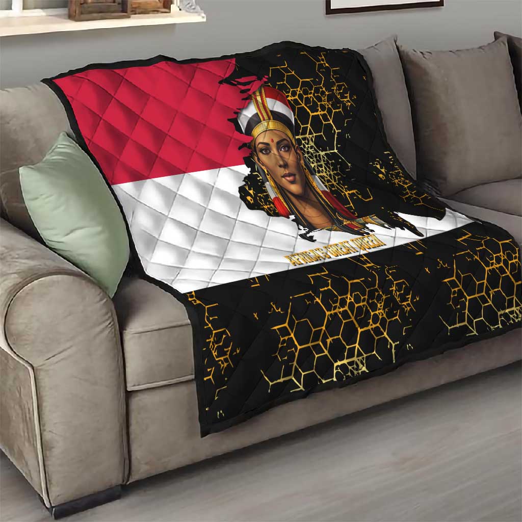 Hatshepsut Quilt with Royal Portrait, Pre-Colonial Empires Text and Red-Black Honeycomb - African Pride