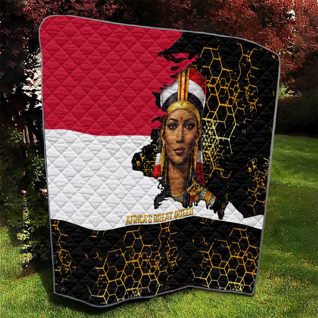 Hatshepsut Quilt with Royal Portrait, Pre-Colonial Empires Text and Red-Black Honeycomb - African Pride