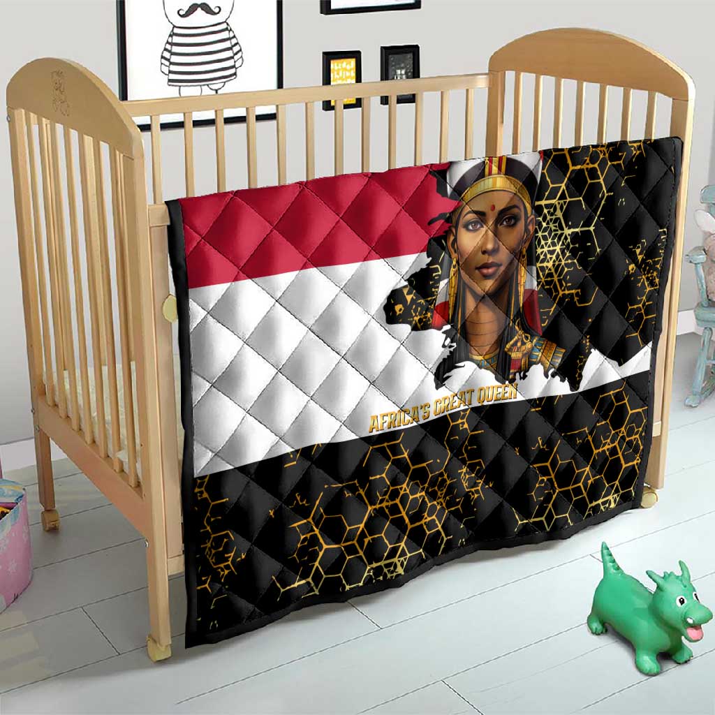 Hatshepsut Quilt with Royal Portrait, Pre-Colonial Empires Text and Red-Black Honeycomb - African Pride