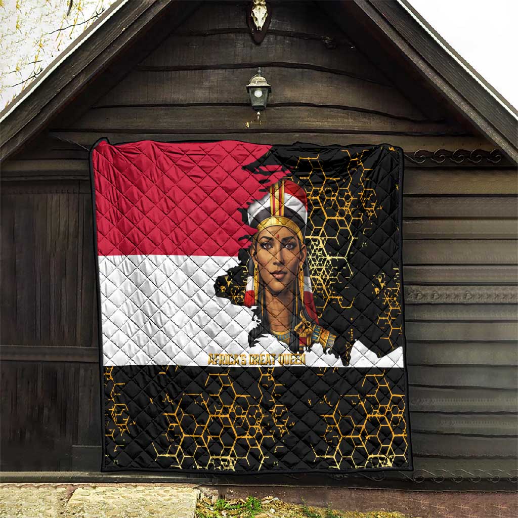 Hatshepsut Quilt with Royal Portrait, Pre-Colonial Empires Text and Red-Black Honeycomb - African Pride