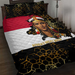 Hatshepsut Quilt Bed Set with Royal Portrait, Pre-Colonial Empires Text and Red-Black Honeycomb - African Pride