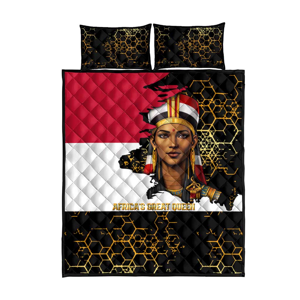 Hatshepsut Quilt Bed Set with Royal Portrait, Pre-Colonial Empires Text and Red-Black Honeycomb - African Pride