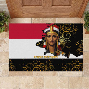 Hatshepsut Rubber Doormat with Royal Portrait, Pre-Colonial Empires Text and Red-Black Honeycomb - African Pride