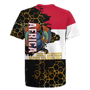 Hatshepsut Rugby Jersey with Royal Portrait, Pre-Colonial Empires Text and Red-Black Honeycomb - African Pride