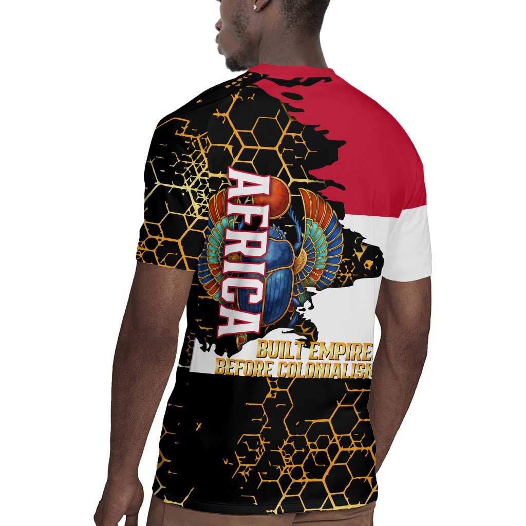 Hatshepsut Rugby Jersey with Royal Portrait, Pre-Colonial Empires Text and Red-Black Honeycomb - African Pride