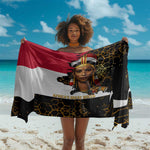 Hatshepsut Sarong with Royal Portrait, Pre-Colonial Empires Text and Red-Black Honeycomb - African Pride