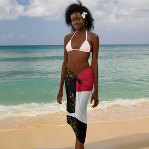 Hatshepsut Sarong with Royal Portrait, Pre-Colonial Empires Text and Red-Black Honeycomb - African Pride