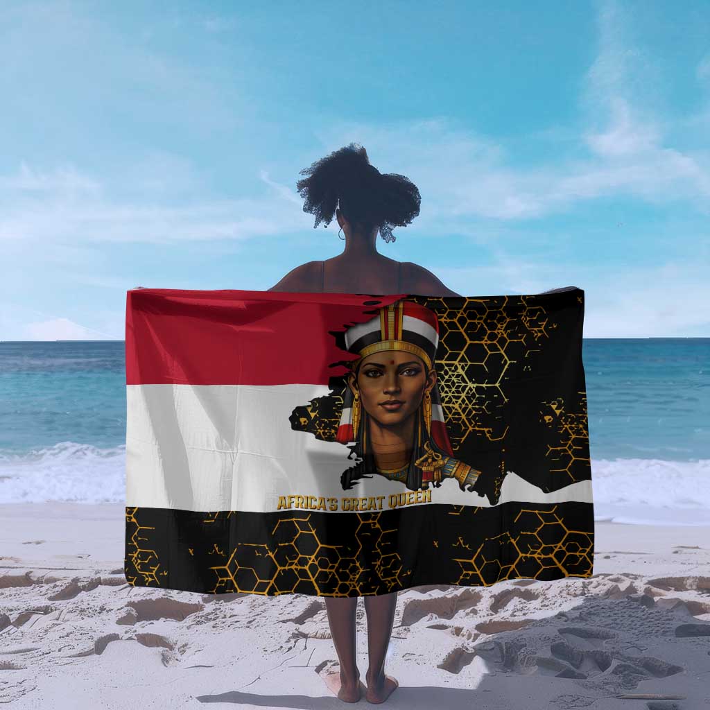 Hatshepsut Sarong with Royal Portrait, Pre-Colonial Empires Text and Red-Black Honeycomb - African Pride
