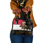 Hatshepsut Shoulder Handbag with Royal Portrait, Pre-Colonial Empires Text and Red-Black Honeycomb - African Pride