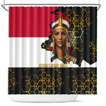 Hatshepsut Shower Curtain with Royal Portrait, Pre-Colonial Empires Text and Red-Black Honeycomb - African Pride
