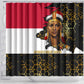 Hatshepsut Shower Curtain with Royal Portrait, Pre-Colonial Empires Text and Red-Black Honeycomb - African Pride