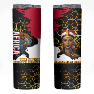 Hatshepsut Skinny Tumbler with Royal Portrait, Pre-Colonial Empires Text and Red-Black Honeycomb - African Pride