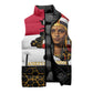Hatshepsut Sleeveless Puffer Jacket with Royal Portrait, Pre-Colonial Empires Text and Red-Black Honeycomb - African Pride