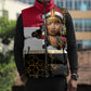 Hatshepsut Sleeveless Puffer Jacket with Royal Portrait, Pre-Colonial Empires Text and Red-Black Honeycomb - African Pride
