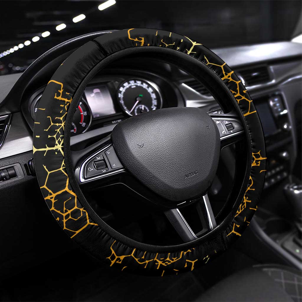 Hatshepsut Steering Wheel Cover with Royal Portrait, Pre-Colonial Empires Text and Red-Black Honeycomb - African Pride