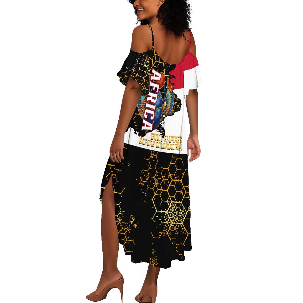 Hatshepsut Summer Maxi Dress with Royal Portrait, Pre-Colonial Empires Text and Red-Black Honeycomb - African Pride