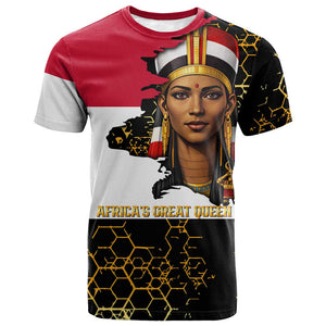 Hatshepsut T shirt with Royal Portrait, Pre-Colonial Empires Text and Red-Black Honeycomb - African Pride