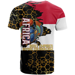 Hatshepsut T shirt with Royal Portrait, Pre-Colonial Empires Text and Red-Black Honeycomb - African Pride