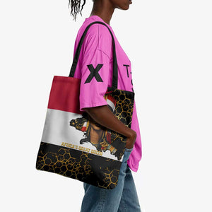 Hatshepsut Tote Bag with Royal Portrait, Pre-Colonial Empires Text and Red-Black Honeycomb - African Pride