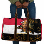 Hatshepsut Travel Bag with Royal Portrait, Pre-Colonial Empires Text and Red-Black Honeycomb - African Pride