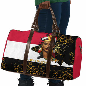 Hatshepsut Travel Bag with Royal Portrait, Pre-Colonial Empires Text and Red-Black Honeycomb - African Pride