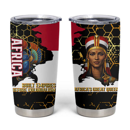 Hatshepsut Tumbler Cup with Royal Portrait, Pre-Colonial Empires Text and Red-Black Honeycomb - African Pride