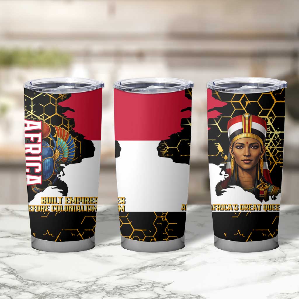 Hatshepsut Tumbler Cup with Royal Portrait, Pre-Colonial Empires Text and Red-Black Honeycomb - African Pride