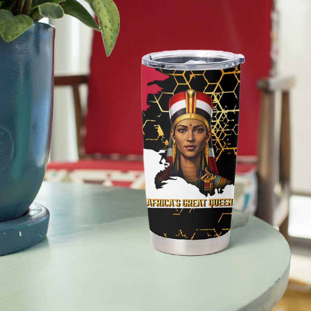 Hatshepsut Tumbler Cup with Royal Portrait, Pre-Colonial Empires Text and Red-Black Honeycomb - African Pride