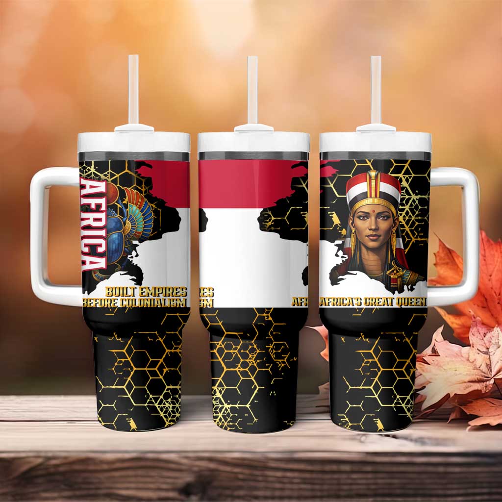 Hatshepsut Tumbler With Handle with Royal Portrait, Pre-Colonial Empires Text and Red-Black Honeycomb - African Pride