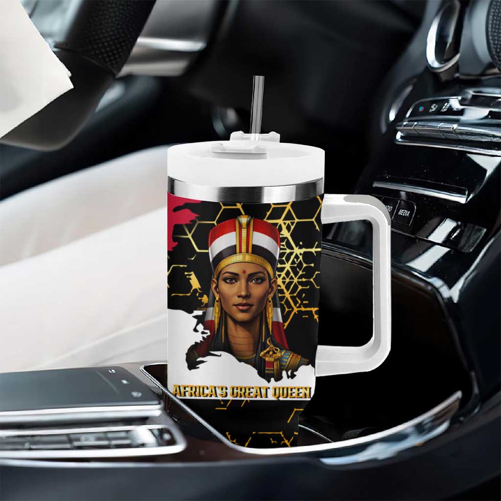 Hatshepsut Tumbler With Handle with Royal Portrait, Pre-Colonial Empires Text and Red-Black Honeycomb - African Pride