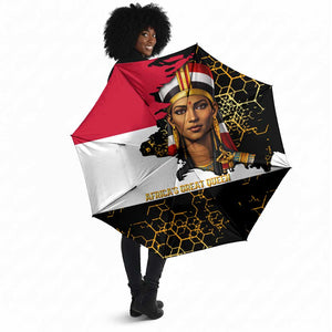 Hatshepsut Umbrella with Royal Portrait, Pre-Colonial Empires Text and Red-Black Honeycomb - African Pride
