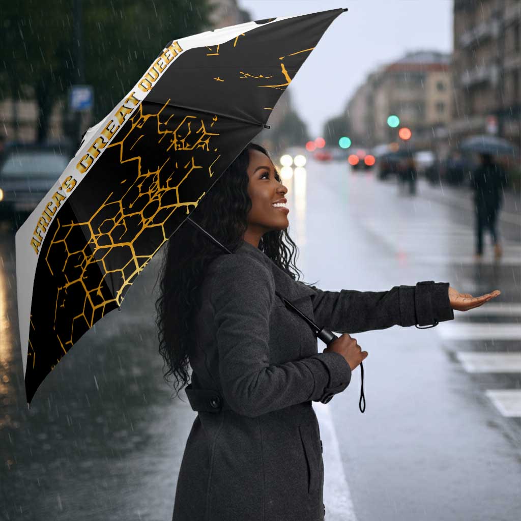 Hatshepsut Umbrella with Royal Portrait, Pre-Colonial Empires Text and Red-Black Honeycomb - African Pride