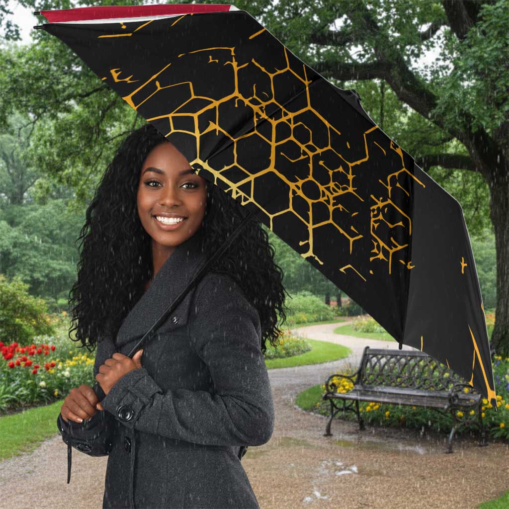 Hatshepsut Umbrella with Royal Portrait, Pre-Colonial Empires Text and Red-Black Honeycomb - African Pride