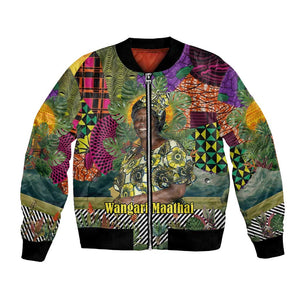 Wangari Maathai Bomber Jacket Colorful Nature-Inspired Design Empowerment Quote African Print Environmental - African Pride