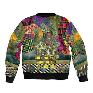 Wangari Maathai Bomber Jacket Colorful Nature-Inspired Design Empowerment Quote African Print Environmental - African Pride