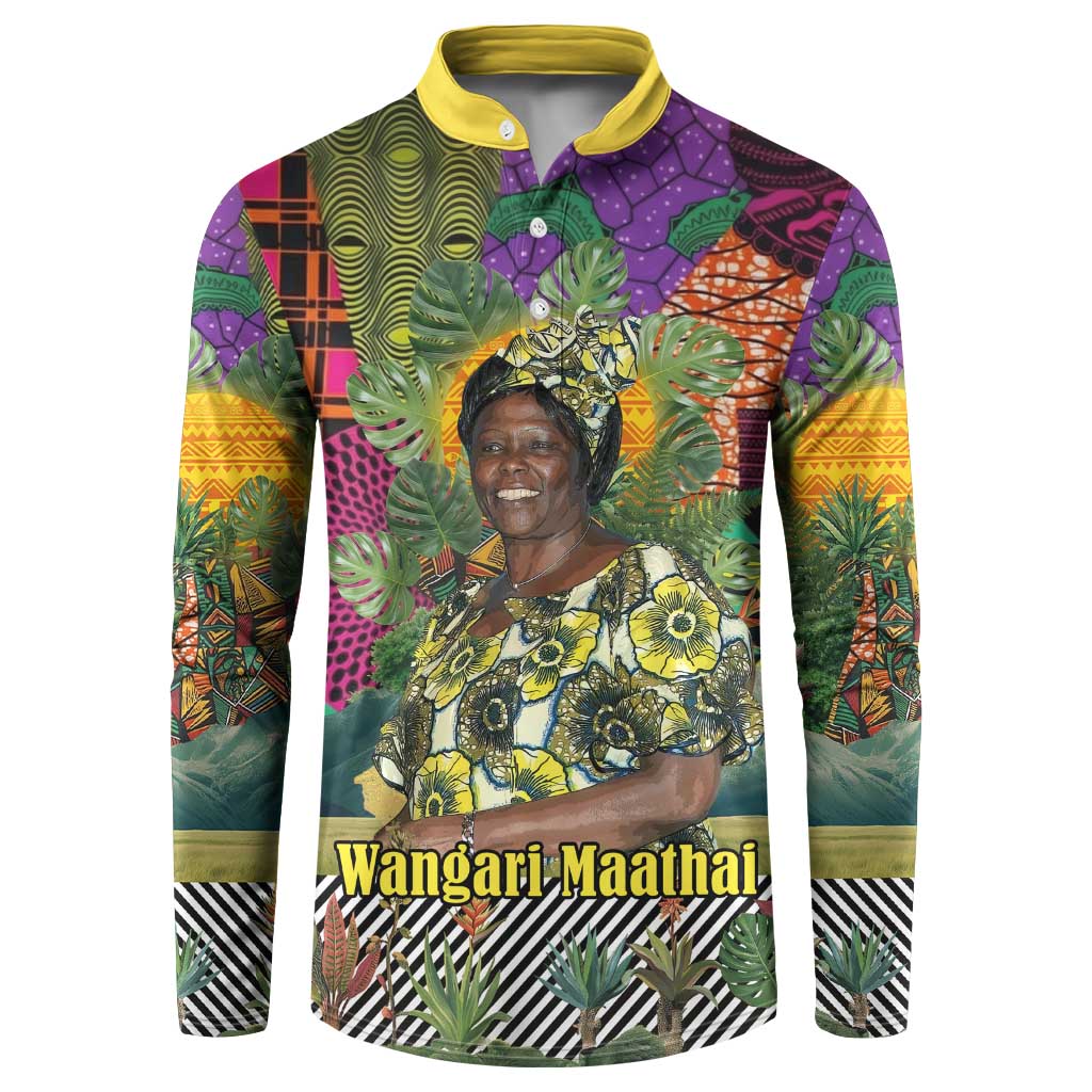 Wangari Maathai Button Sweatshirt Colorful Nature-Inspired Design Empowerment Quote African Print Environmental