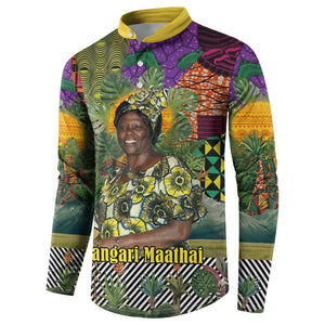 Wangari Maathai Button Sweatshirt Colorful Nature-Inspired Design Empowerment Quote African Print Environmental