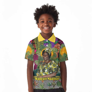 Wangari Maathai Kid Polo Shirt Colorful Nature-Inspired Design Empowerment Quote African Print Environmental - African Pride