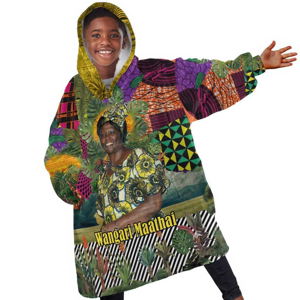 Wangari Maathai Kid Wearable Blanket Hoodie Colorful Nature-Inspired Design Empowerment Quote African Print Environmental - African Pride