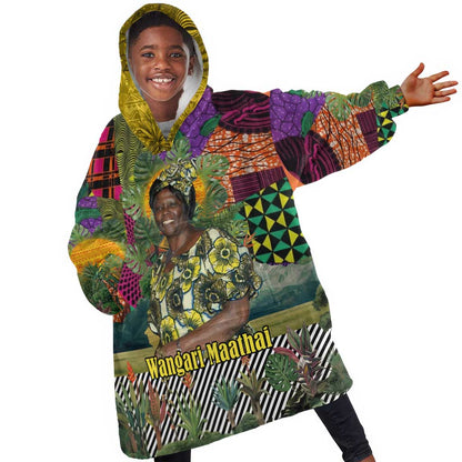 Wangari Maathai Kid Wearable Blanket Hoodie Colorful Nature-Inspired Design Empowerment Quote African Print Environmental - African Pride