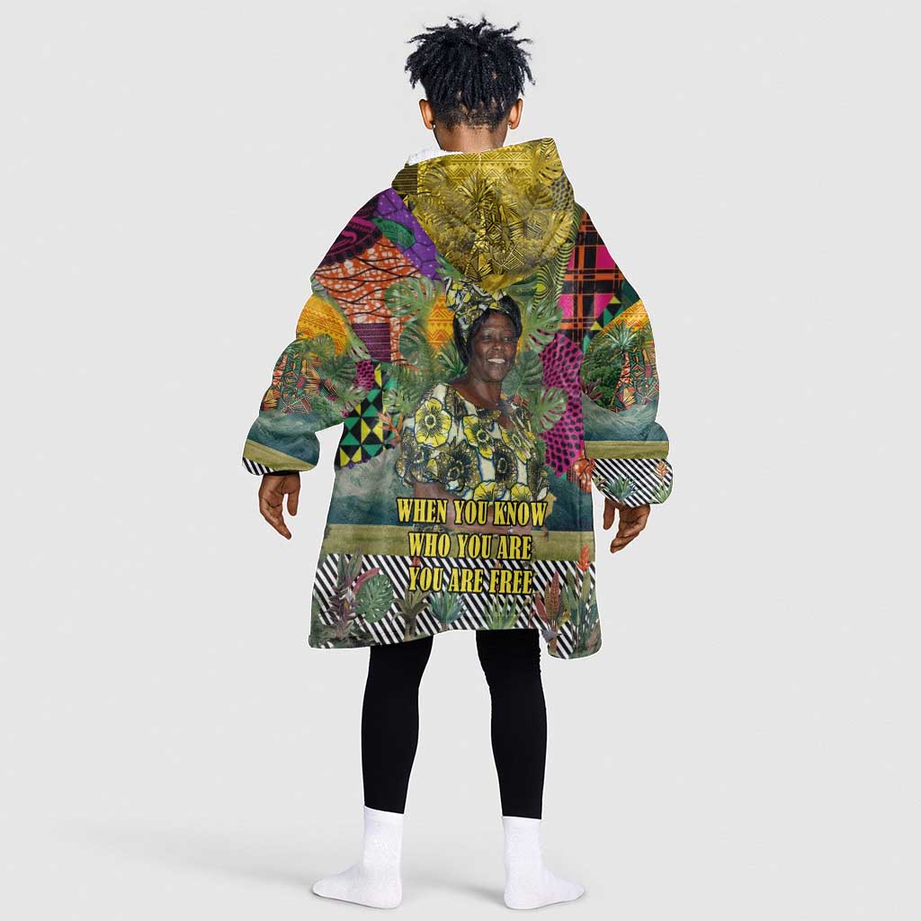Wangari Maathai Kid Wearable Blanket Hoodie Colorful Nature-Inspired Design Empowerment Quote African Print Environmental - African Pride