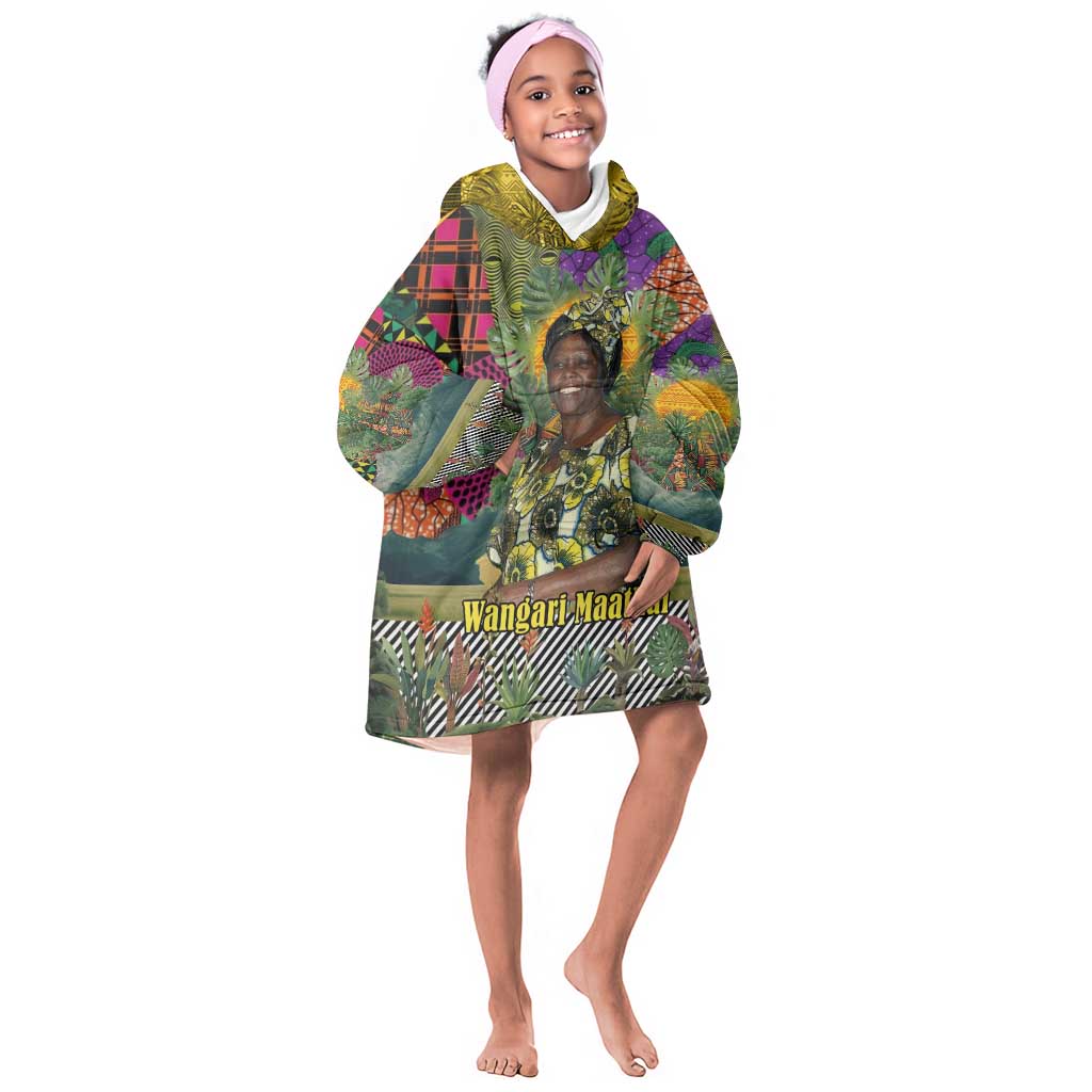Wangari Maathai Kid Wearable Blanket Hoodie Colorful Nature-Inspired Design Empowerment Quote African Print Environmental - African Pride