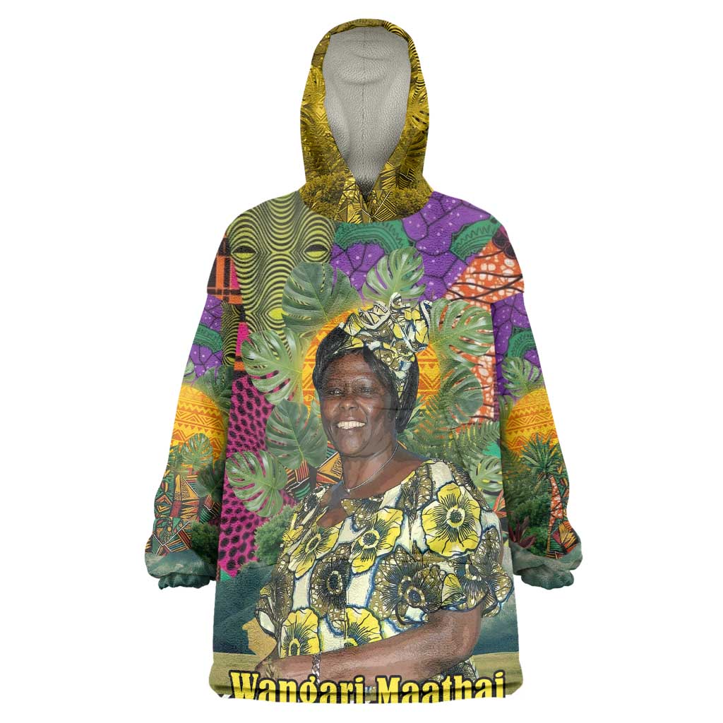 Wangari Maathai Kid Wearable Blanket Hoodie Colorful Nature-Inspired Design Empowerment Quote African Print Environmental - African Pride